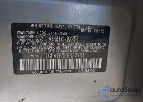 2015 Subaru Impreza 2.0I Sport Premium from USA, damaged, VIN JF1GPAT63F8322731